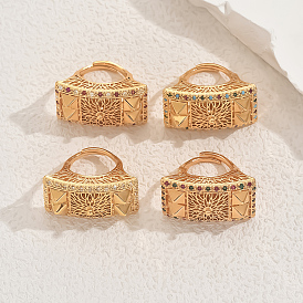 Латунные микропаве кубические цирконии геометрические регулируемые кольца для женщин, прямоугольные, золотые