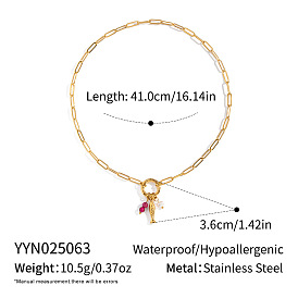 Мода 304 ожерелья с подвеской в виде рыбки из нержавеющей стали и натурального жемчуга для женщин