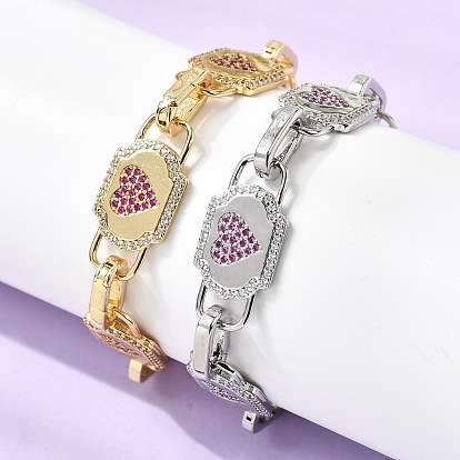 Латунные браслеты-цепочки с микропаве из кубического циркония для женщин, сердце, стойки покрытие, долговечный, без кадмия и без свинца