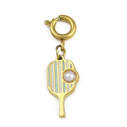 Подвески из эмали из нержавеющей стали, формы ракетки, с пластиковыми жемчужинами и пружинными застежками