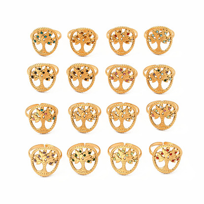 Кольцо-манжета со стразами и овальным деревом жизни, 304 массивное полое кольцо из нержавеющей стали для женщин, разноцветные