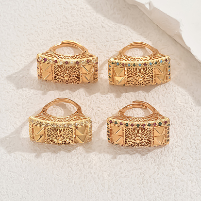 Латунные микропаве кубические цирконии геометрические регулируемые кольца для женщин, прямоугольные, золотые