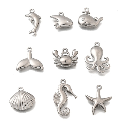 Серия «Океан» 304 подвески из нержавеющей стали, анти-тускнение, ракушка/рыба/рыбий хвост/морская звезда
