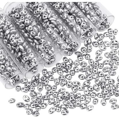 720шт. цвета глянец чешский стеклянный бисер, металлических цветов, 2-луночное, овальные