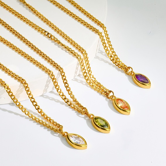 304 Подвеска-колье из нержавеющей стали с инкрустацией кубическим цирконием в виде конского глаза для женщин, золотые