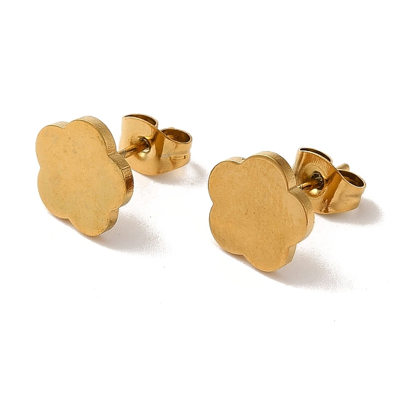 PVD Vacuum Plating 304 Stainless Steel Stud Earrings, Plain Flower