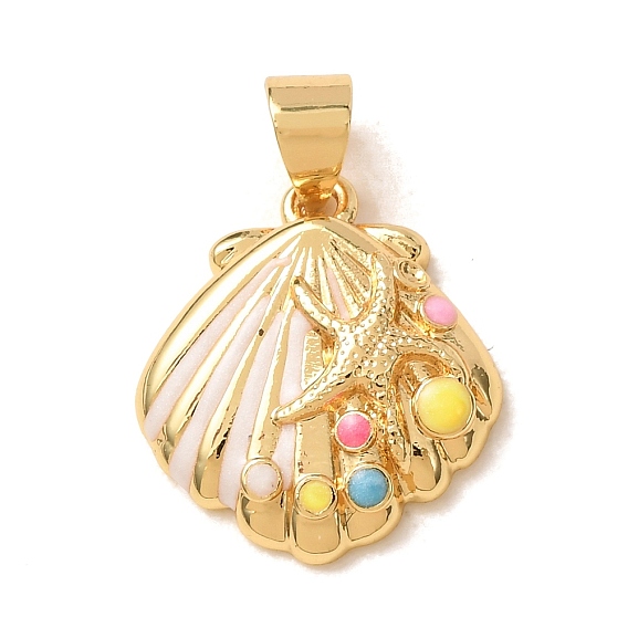 Brass with Enamel Pendants, Shell Shape Charms, Colorful