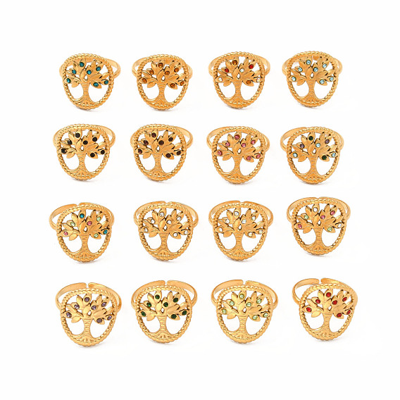 Кольцо-манжета со стразами и овальным деревом жизни, 304 массивное полое кольцо из нержавеющей стали для женщин, разноцветные