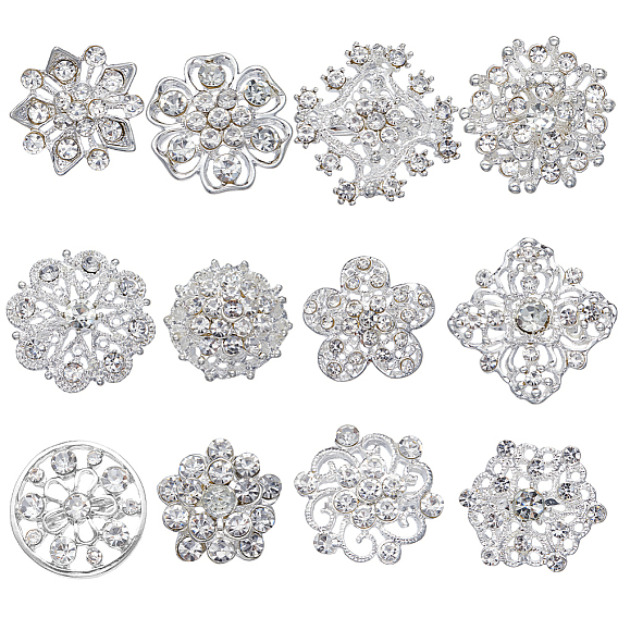 12шт 12 стиль хрустальные стразы цветок брошь булавки, значки из сплава для женщин