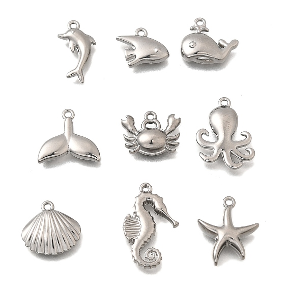 Серия «Океан» 304 подвески из нержавеющей стали, анти-тускнение, ракушка/рыба/рыбий хвост/морская звезда