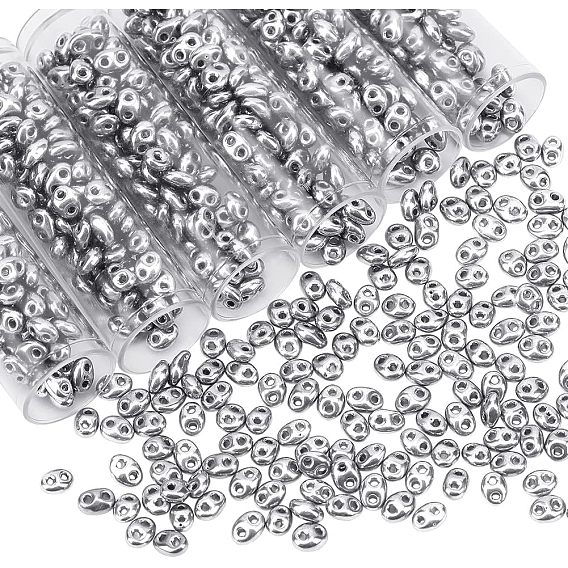 720шт. цвета глянец чешский стеклянный бисер, металлических цветов, 2-луночное, овальные