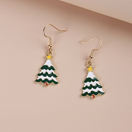 Snow-covered Christmas Tree Cartoon Hook Earrings - Festive Fashion Jewelry Gift