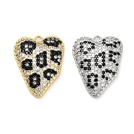 Латунные микро проложить кубического циркония подвески, эмалевые сердечки, леопард, стойки покрытие, долговечный, без свинца и без кадмия