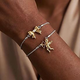 304 Браслет из нержавеющей стали с микропаве из прозрачных кубических цирконий, звенья и цепочка, для женщин, золотые и нержавеющая сталь цвет