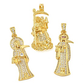 Rack Plating Brass Micro Pave Cubic Zirconia Pendants, Lead Free & Cadmium Free, Long-Lasting Plated, God