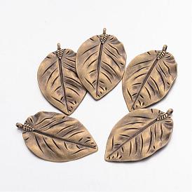Tibetan Style Alloy Leaf Pendants, Cadmium Free & Lead Free, 52x32x3mm, Hole: 3mm, about 146pcs/1000g