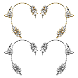 4 шт. 4 стили серьги-манжеты из сплава листьев со стразами, с высоким чувством изгиба