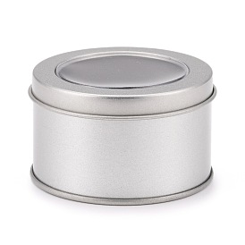 Iron Tins Cans, Storage Box Containers, with Lid and Clear Window, Round