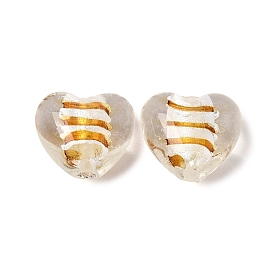 Transparent Handmade Silver Foil Glass Lampwork Beads, Heart with Stripe