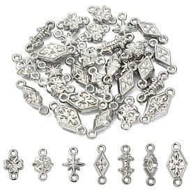 35 pièces 7 styles 304 maillons en acier inoxydable, Breloques connecteurs en forme de losange, de trèfle et de croix, formes mixtes, anti-ternissement