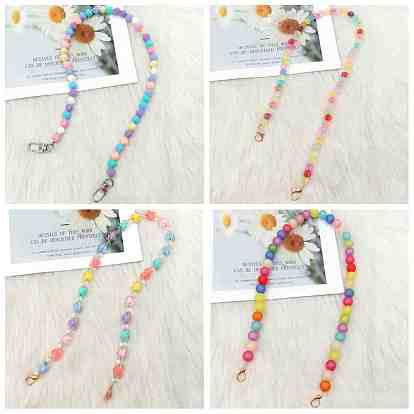 Rainbow Color Resin Bead Chain Bag Straps, with Swivel/Lobster Claw Clasps, for Bag Replacement Accessories