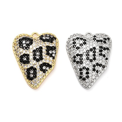 Латунные микро проложить кубического циркония подвески, эмалевые сердечки, леопард, стойки покрытие, долговечный, без свинца и без кадмия