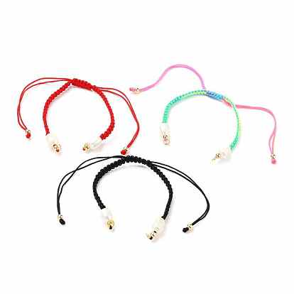 Fabrication de bracelet de perles tressées en fil de nylon réglable, avec des perles en laiton, perles de culture d'eau douce naturelles et 304 anneaux de saut en acier inoxydable