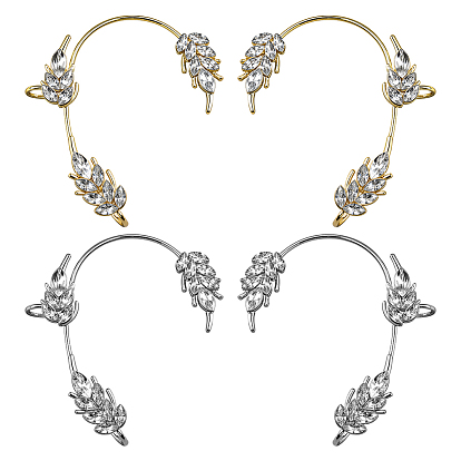 4 шт. 4 стили серьги-манжеты из сплава листьев со стразами, с высоким чувством изгиба