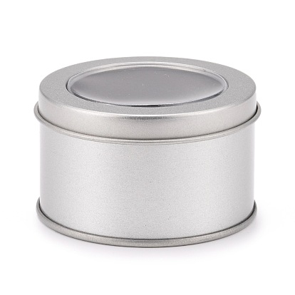 Iron Tins Cans, Storage Box Containers, with Lid and Clear Window, Round