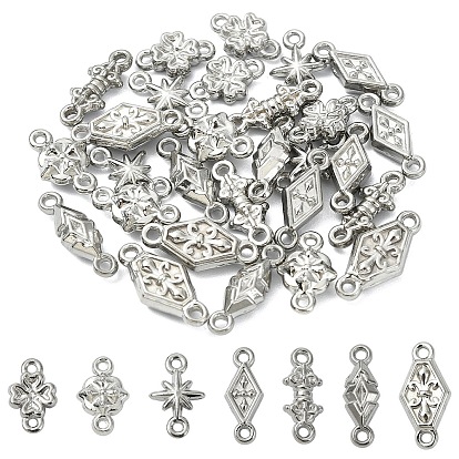 35 pièces 7 styles 304 maillons en acier inoxydable, Breloques connecteurs en forme de losange, de trèfle et de croix, formes mixtes, anti-ternissement