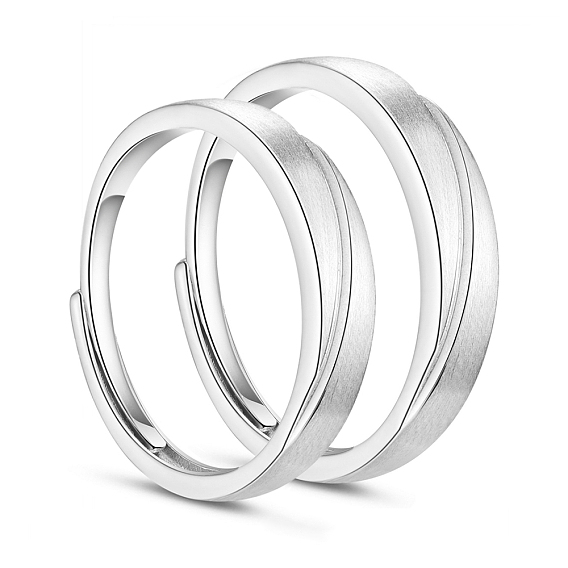 Adjustable Grooved 925 Sterling Silver Couple Rings, Promise Rings for Lovers