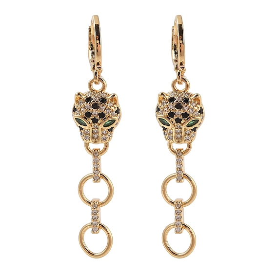 Женские серьги-кольца из латуни с микропаве и кубическим цирконием, голова леопарда и кольцо