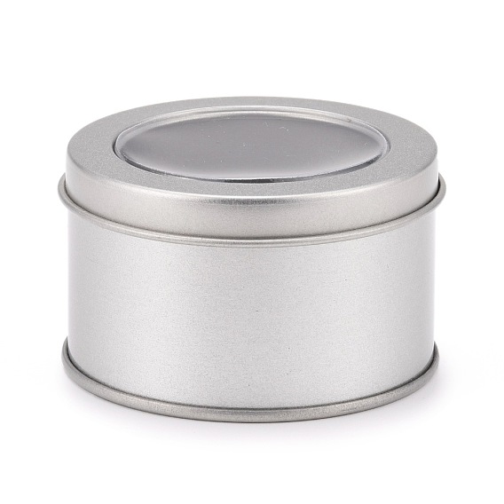 Iron Tins Cans, Storage Box Containers, with Lid and Clear Window, Round