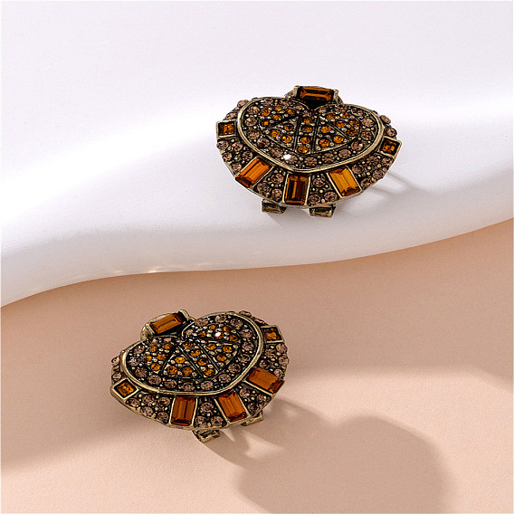 Серьги-гвоздики из сплава в форме сердца, со стразами, античное золото 