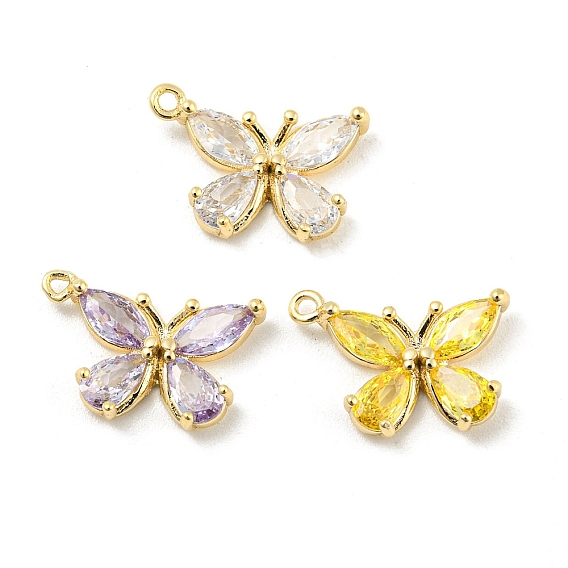 Glass Pendants, with Brass Findings, Butterfly Charms