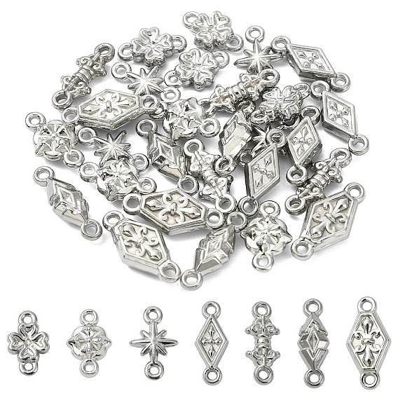35Pcs 7 Styles 304 Stainless Steel Links, Rhombus Clover Cross Connector Charms, Mixed Shapes, Non-Tarnish