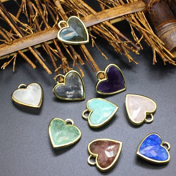 Природных драгоценных камней подвески, граненые подвески-сердечки с фурнитурой из латуни золотистого цвета