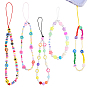 Gorgecraft 5Pcs 5 Style Plastic & Resin Beaded Mobile Straps, with Polymer Clay Heishi Beads, Flower & Round & Evil Eye