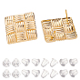 20Pcs Brass Stud Earring Findings, with Loop and Stainless Steel Pins, Nickel Free, Rhombus with Imitation Woven Rattan Pattern, with Ice Pick Pinch Bails, with 70Pcs Plastic Ear Nuts
