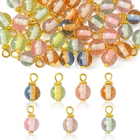 40шт. подвески из смолы градиентного цвета, с золотистой железной фурнитурой и фольгой, круглые