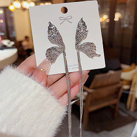 925 Sterling Silver Tassel Earrings with Butterfly Charm for Women, Chic and Minimalistic Jewelry