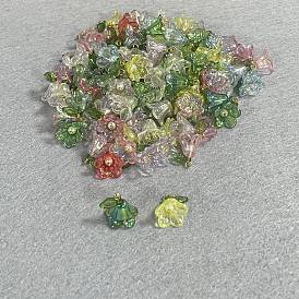120 pcs pendentifs acryliques transparents, charmes de fleurs, avec les accessoires en laiton, or