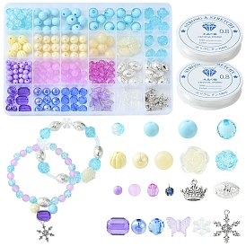 DIY Stretch Bracelet Making Kit, Including Butterfly & Oval & Snowflake Acrylic & Plastic Beads, Crown Alloy & Glass Charms