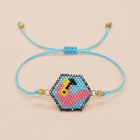 Регулируемые браслеты ручной работы из стеклянных бусин шестигранной формы с звеньями фламинго для женщин