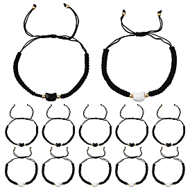 12шт. 2 цвета браслеты из искусственного жемчуга с плетеными бусинами для мужчин и женщин, кошка, с регулируемым хлопковым шнуром