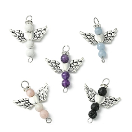 Mixed Stone Angel Connector Charms, with Antique Silver Tone Alloy Wings