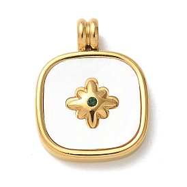 304 из нержавеющей стали горный хрусталь подвески, с паве-ракушкой, ионное покрытие (ip), квадрат со звездными подвесками