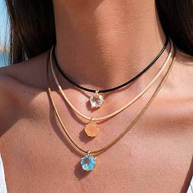 304 Шестиугольный кулон из нержавеющей стали и стекла, ожерелье на вощёном шнурке для женщин, золотые