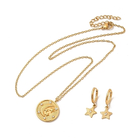 Серьга-кольцо со звездой и подвеской в виде луны с кристаллами и стразами, 304 комплект украшений из нержавеющей стали для женщин