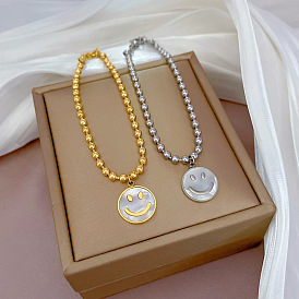 Bracelet de perles de béryl vintage avec visage souriant rond de personnalité - bff rétro.